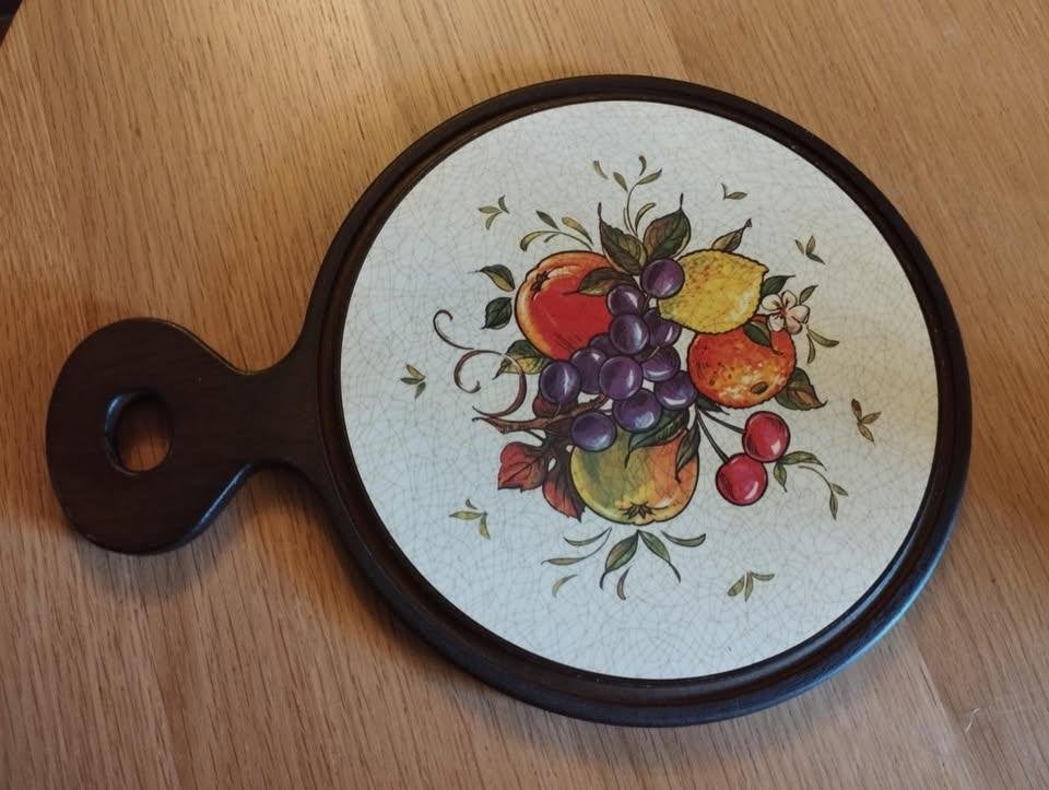 Vintage bord/schaal van hout en keramiek, Antiek en Kunst, Ophalen