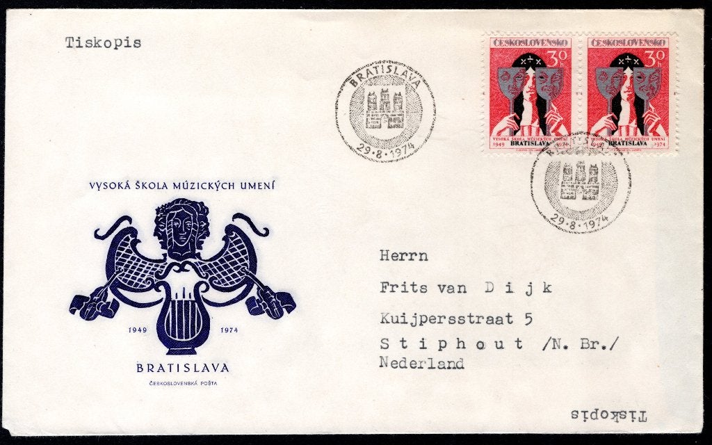 TCHÉCOSLOVAQUIE Yt. 2057 FDC 1974, Envoi, Autres pays, Affranchi