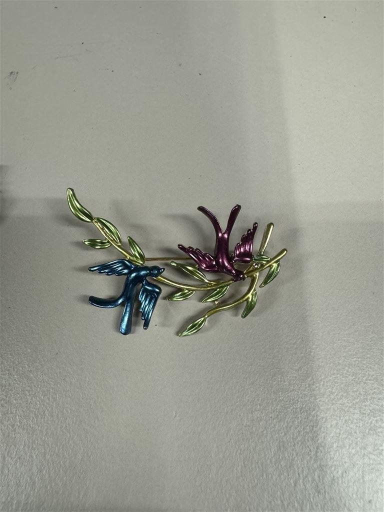 brosche Vtg Stijl Goudkleurige Vogels Op Tak Paarsblauwe Ema, Enlèvement ou Envoi, Neuf
