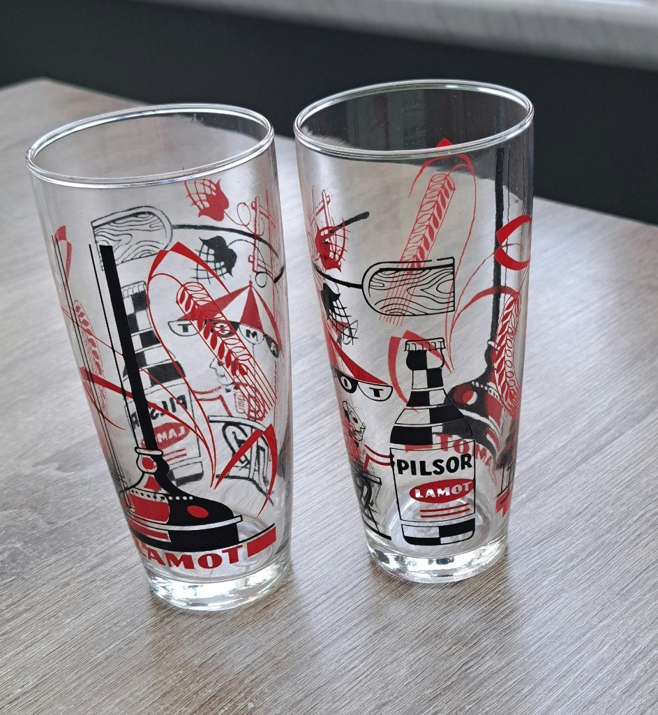 2 vintage Lamot bierglazen, Collections, Enlèvement, Comme neuf, Verre ou Verres, Autres marques