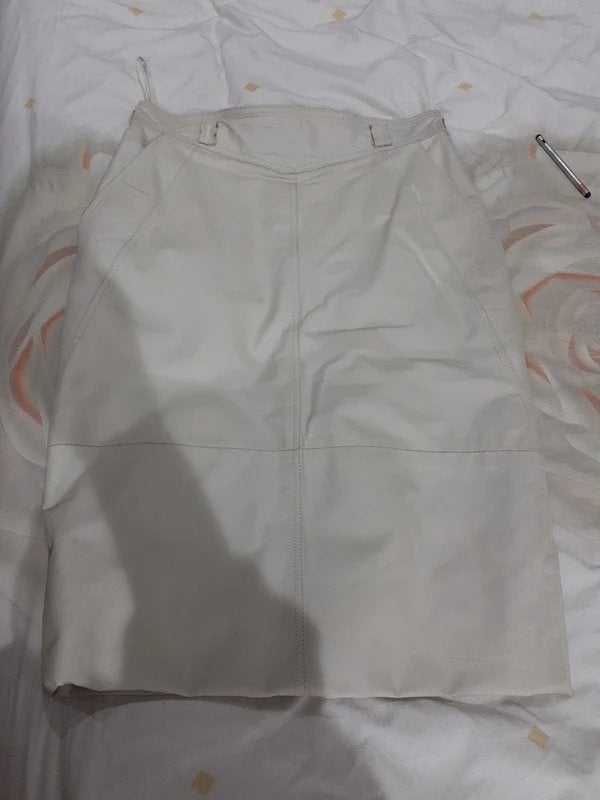 Jupe cuir crème taille L/XL, Taille 42/44 (L), Enlèvement ou Envoi, Echte, Porté