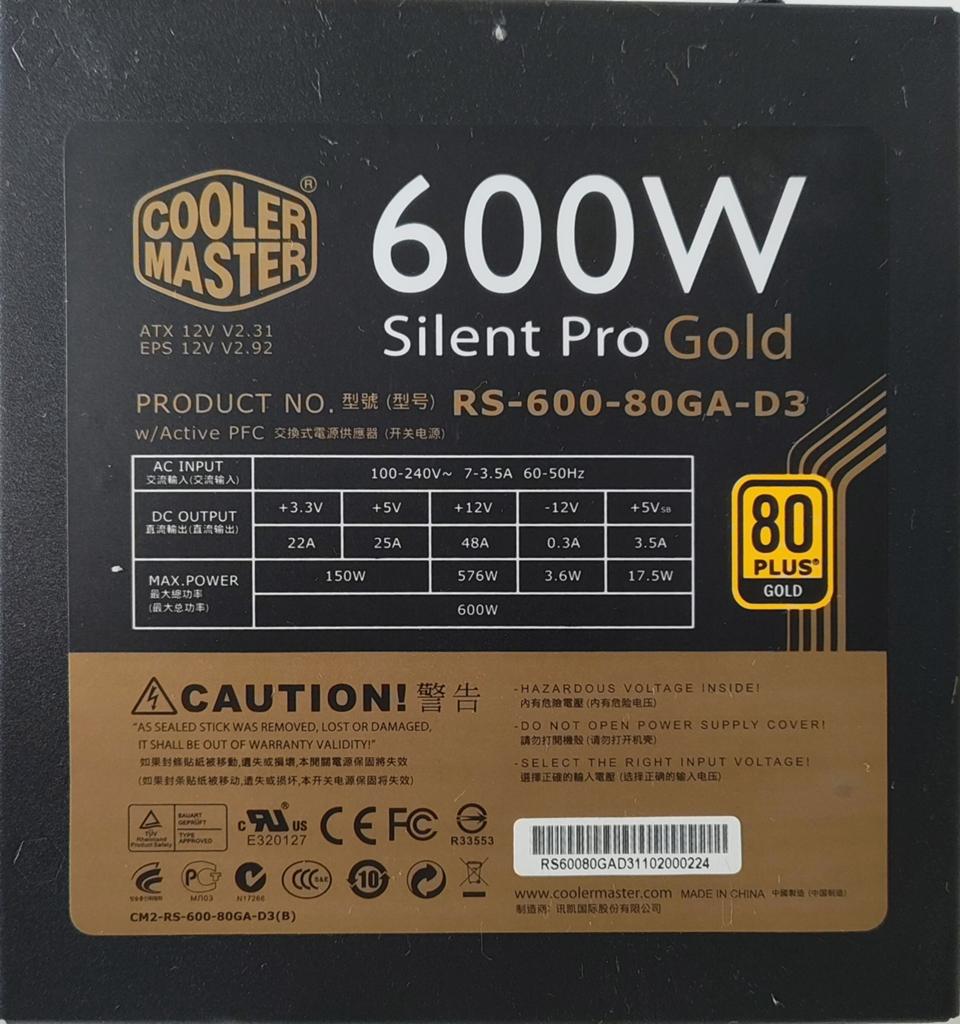 Cooler Master Silent Pro Gold RS-600-80GA-D3, Computers en Software, Interne voedingen, Ophalen, Gebruikt