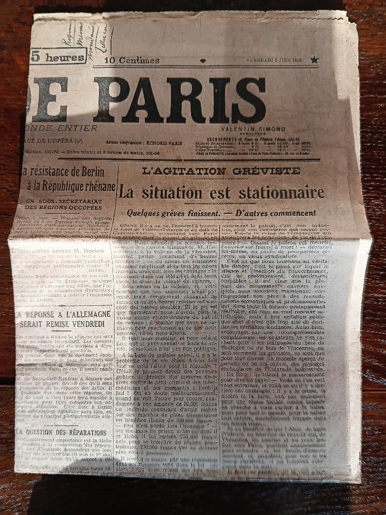 JOURNAL DU 6 JUIN 1919, Enlèvement
