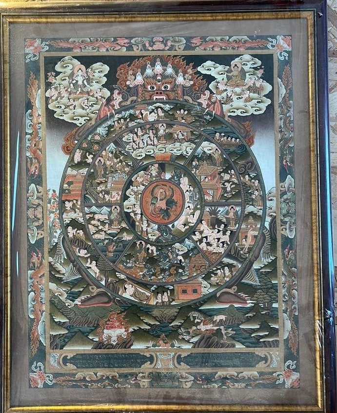 Authentieke Tibetaanse handgemaakte thangka, Antiquités & Art, Tibet, Tableau, Enlèvement ou Envoi, 52 cm