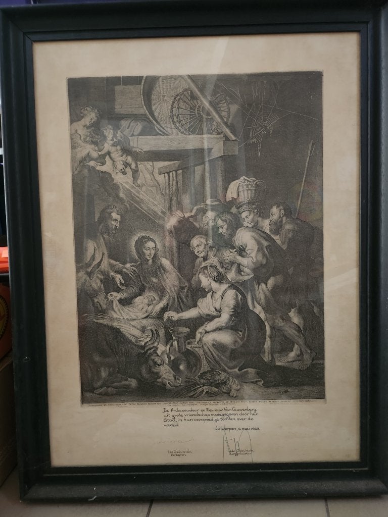 Adoration des saints donnée à L. Craeybeckx 1963, Religion, 67 cm, 98 cm, Lithographie