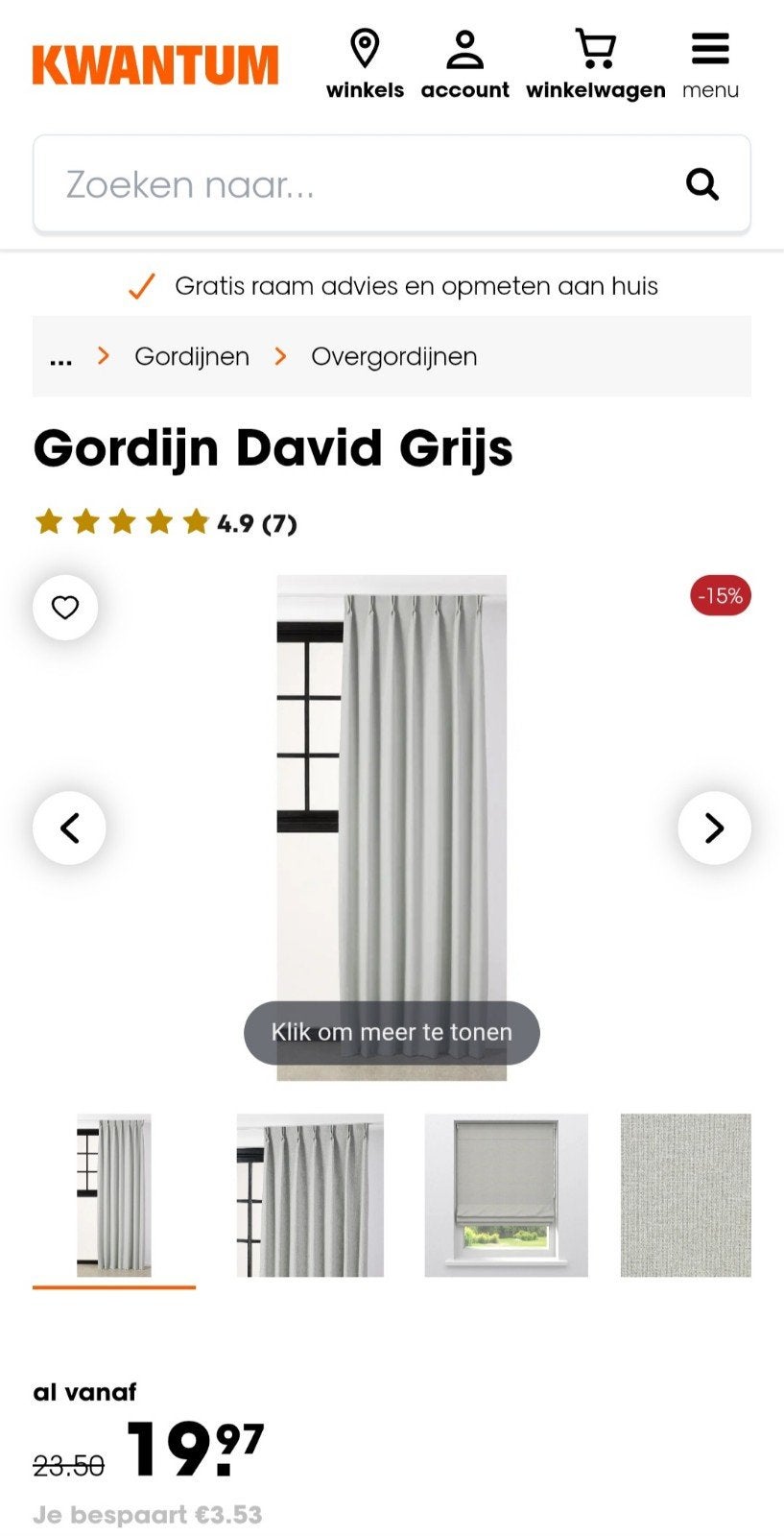 Kwantum Gordijn David Grijs 2 stuks 95x120, Maison & Meubles, Neuf, Gris, Enlèvement, 50 à 100 cm