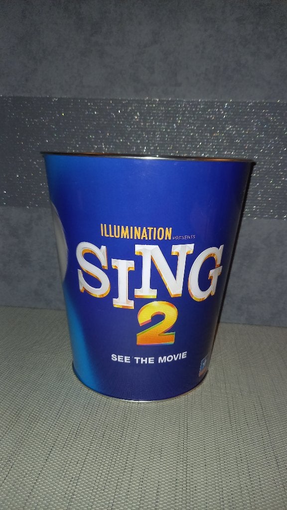 Sing 2 popcorn emmer, Verzamelen, Ophalen of Verzenden, Gebruikt, Film, Gebruiksvoorwerp