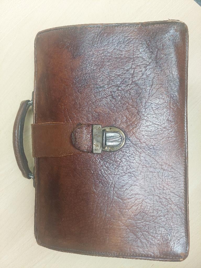 Vintage boekentas leder, Ophalen, Minder dan 30 cm, Bruin, Aktetas of Boekentas