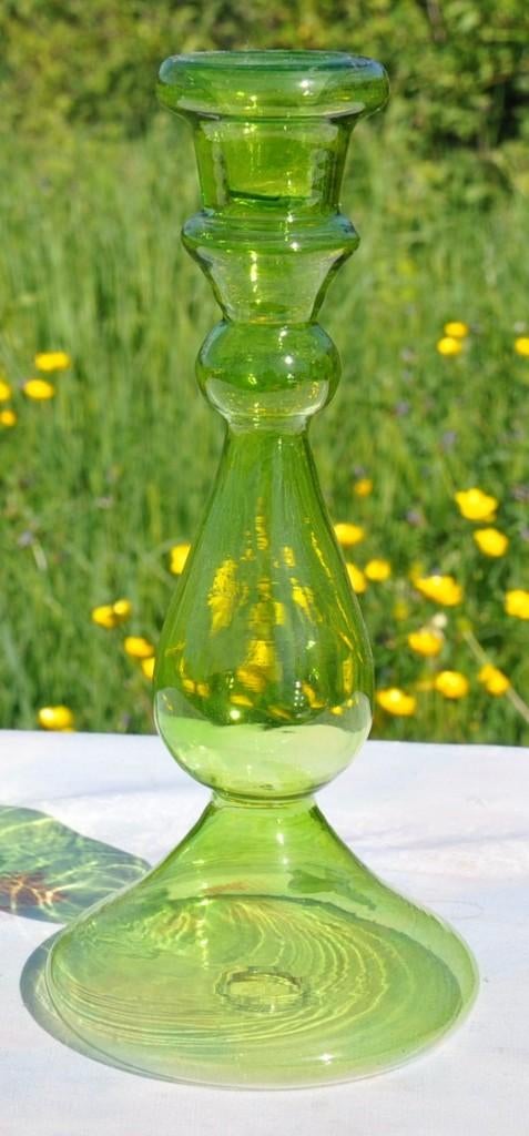 bougeoir en verre vert, Enlèvement ou Envoi, Comme neuf, Vert, Chandelier