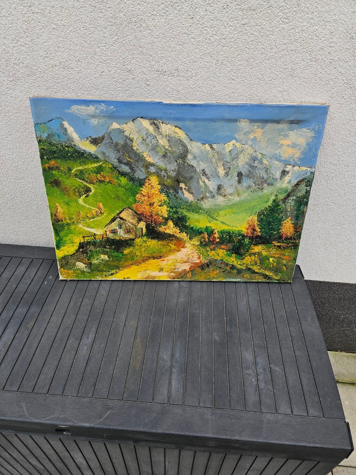Prachtig vintage olieverfschilderij Alpenlandschap, Enlèvement, Autres thèmes