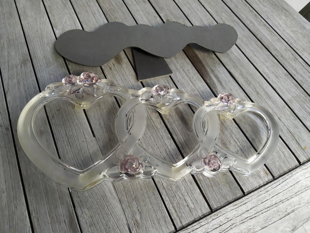 Porte photos en forme de cœur en verre - L 36,5 x H 19 cm, Enlèvement