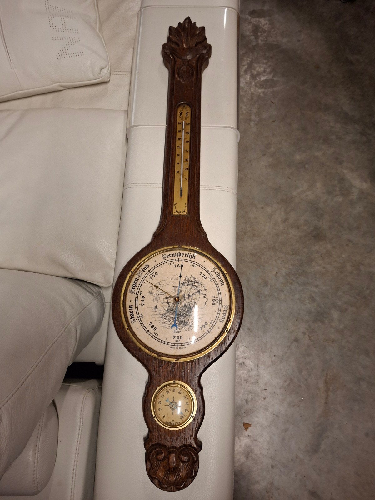 vintage barometer in massief eik en in goede staat, Audio, Tv en Foto, Ophalen, Zo goed als nieuw, Weerstation
