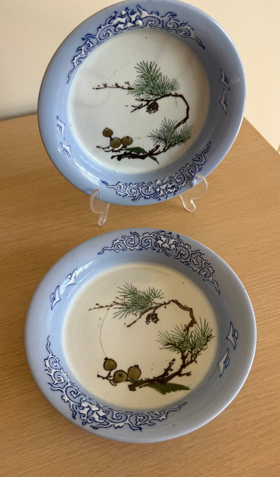 2 oude Aziatische/Japanse sierborden handbeschilderd gemerk, Ophalen