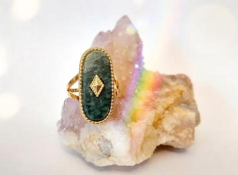 Vergulde RVS ring met natuursteen, Bijoux, Sacs & Beauté, Bagues, Neuf, Enlèvement ou Envoi, 18 à 19, Femme ou Homme