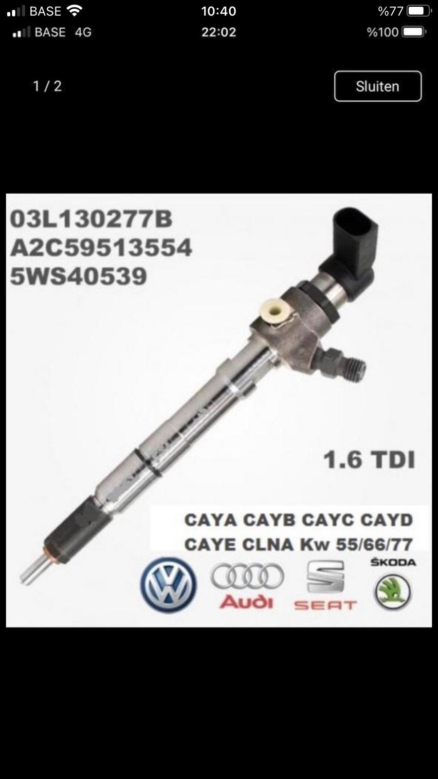 İnjector Volkswagen / Audi 03L130277b / 1.6 tdi Euro5, Enlèvement ou Envoi, Audi