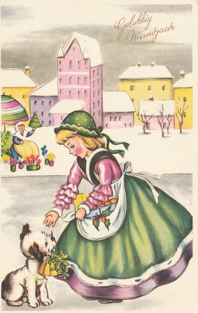 FANTASIE -  Mooi meisje met Hondje, Verzamelen, Postkaarten | Themakaarten, Verzenden, 1960 tot 1980, Gelopen, Overige thema's