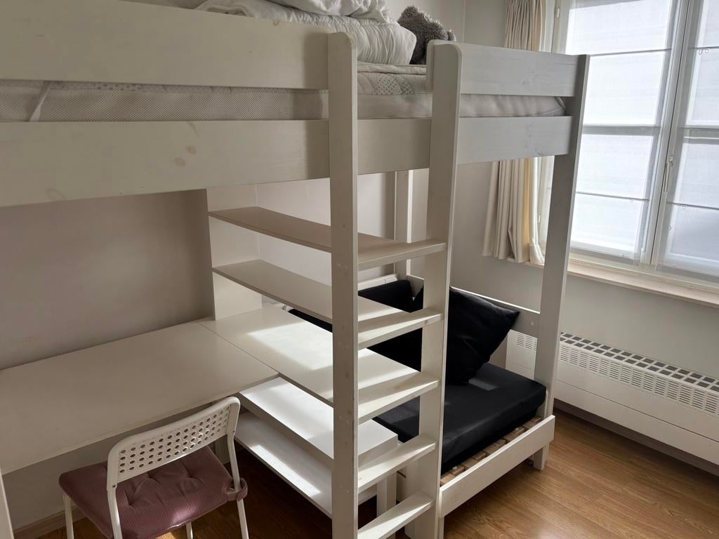 Hoogslaper met zetelbed wit, Enlèvement, Comme neuf, Lit mezzanine