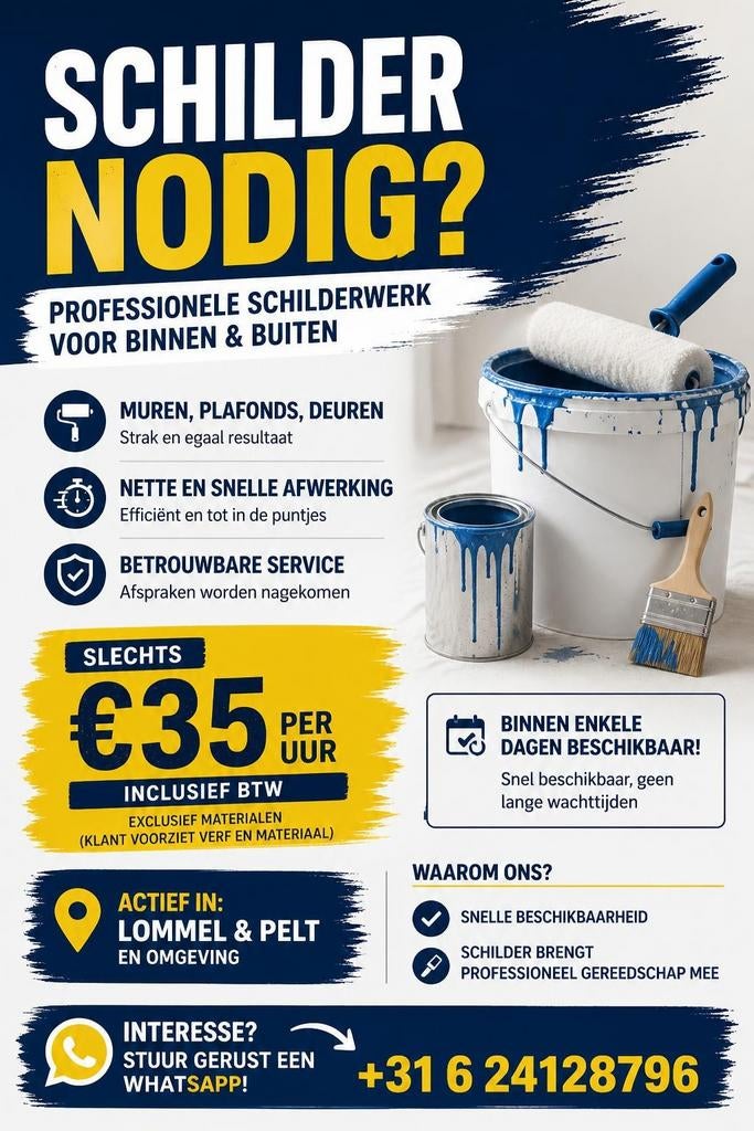 Schilder nodig €35/u snel beschikbaar Lommel Pelt, Hobby en Vrije tijd, Ophalen