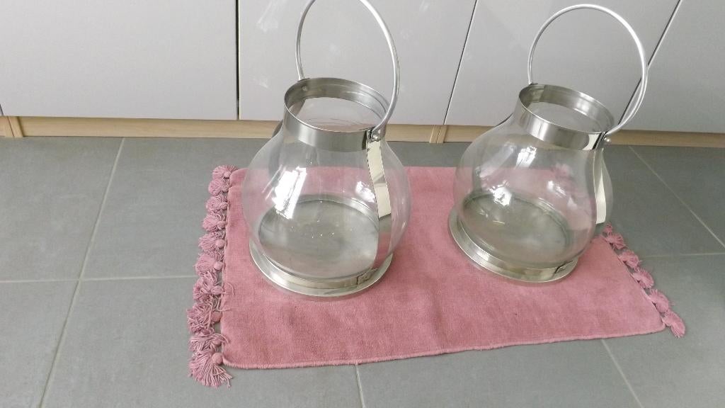 Paire de photophores, Enlèvement, Comme neuf, Verre, Lampe au sol