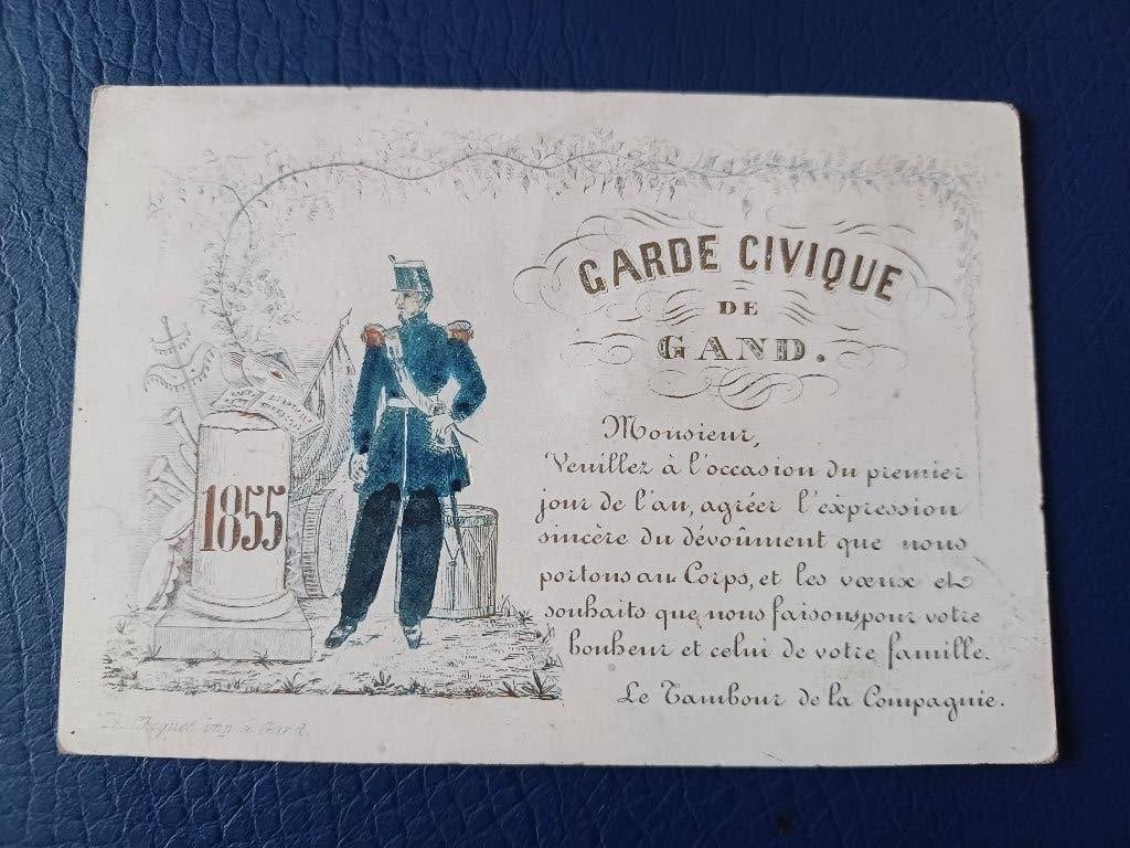 1855 garde civique burgerwacht gent nieuwjaarwens porcelein, Ophalen of Verzenden, Overige soorten, Foto of Poster