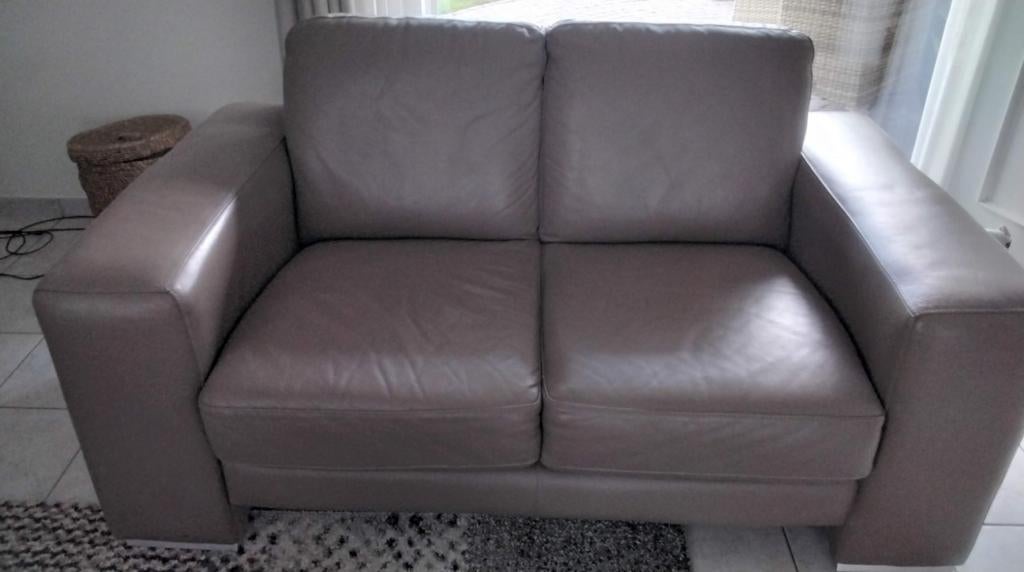 Leder salon 2zit + 3zit  kleur taupe, Ophalen