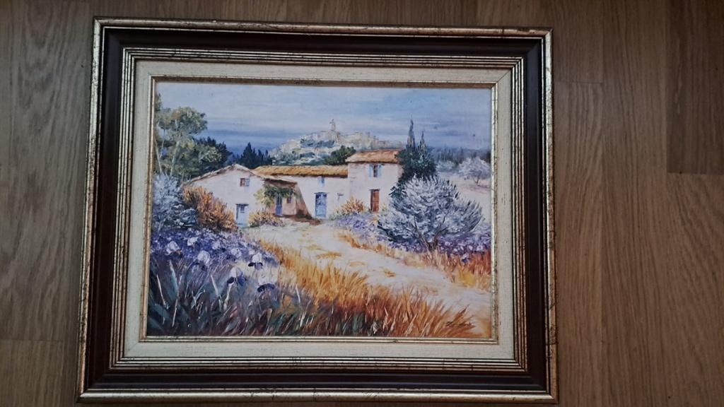 Olieverf schilderij met een zuiders dorp., Antiek en Kunst, Kunst | Schilderijen | Klassiek, Ophalen