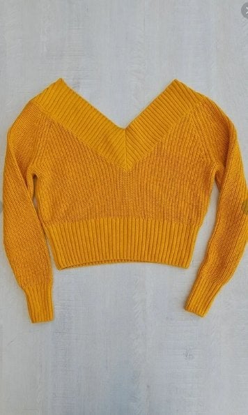Pull crop top H&M moutarde - taille S - 50% laine, H&M, Taille 36 (S), Comme neuf, Jaune