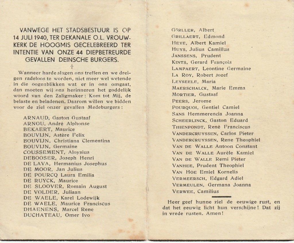 Oorlogslachtoffers   1940 /45  44 Gevallen  Deinse burgers, Collections, Images pieuses & Faire-part, Envoi