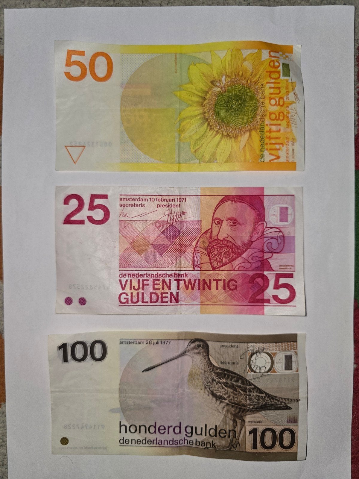 Lot 3 anciens billets Florins Hollandais, Enlèvement, 25 florins, Série