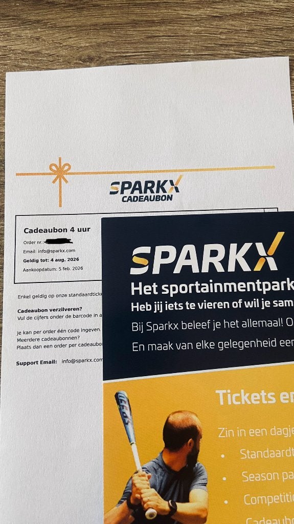 Cadeaubon 4 uur Sparkx, Tickets en Kaartjes, Eén persoon, Cadeaubon, Overige typen