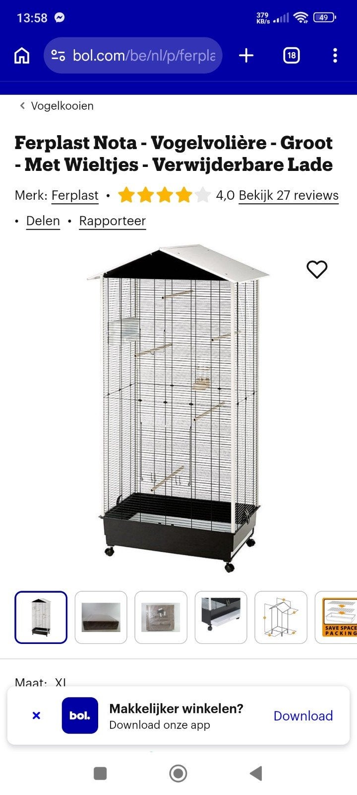 Cage pour animaux/cage à oiseaux, Animaux & Accessoires, Oiseaux | Cages & Volières, Comme neuf, Cage à oiseaux, Aluminium, Enlèvement ou Envoi