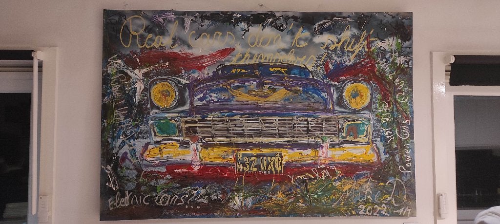 Modern groot schilderij van Oldtimer, Antiek en Kunst, Ophalen, Gesigneerd, Acrylverf, Voertuigen