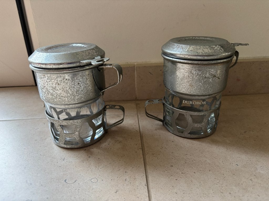 Set 2 Vintage koffiefilter met tas in glas Durobor, Ophalen of Verzenden, Gebruikt, Overige typen