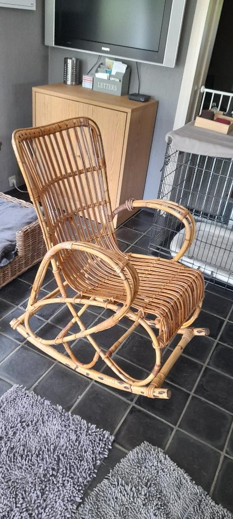 schommelstoel, Ophalen, Bruin, Vintage, Riet of Rotan
