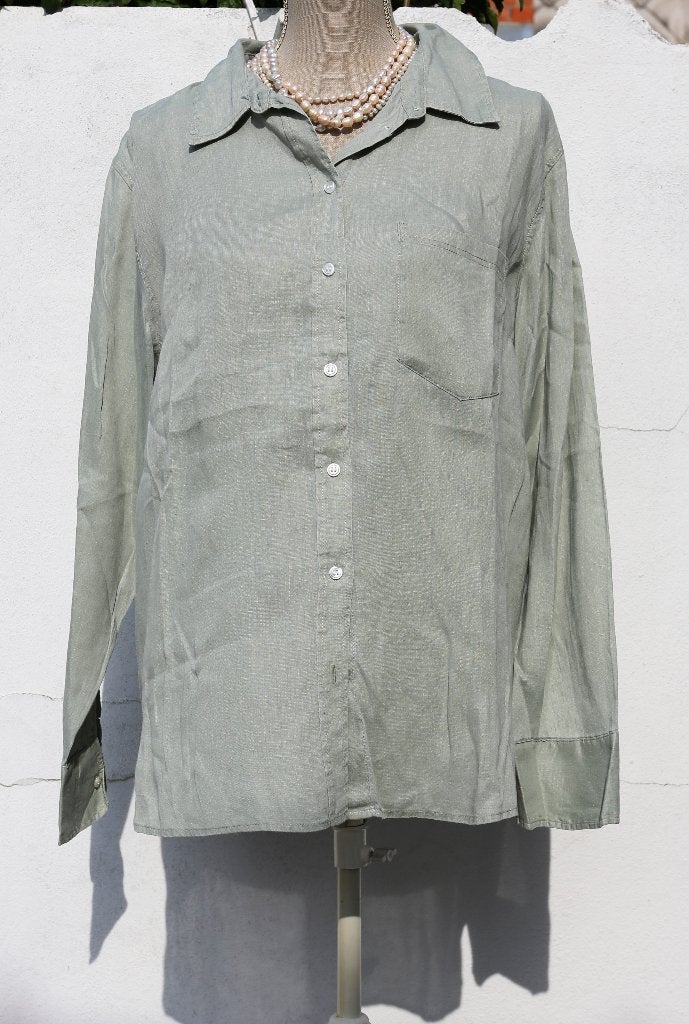 Joli chemisier en lin kaki - H&M - Taille L, H&M, Enlèvement ou Envoi, Comme neuf, Taille 38/40 (M)