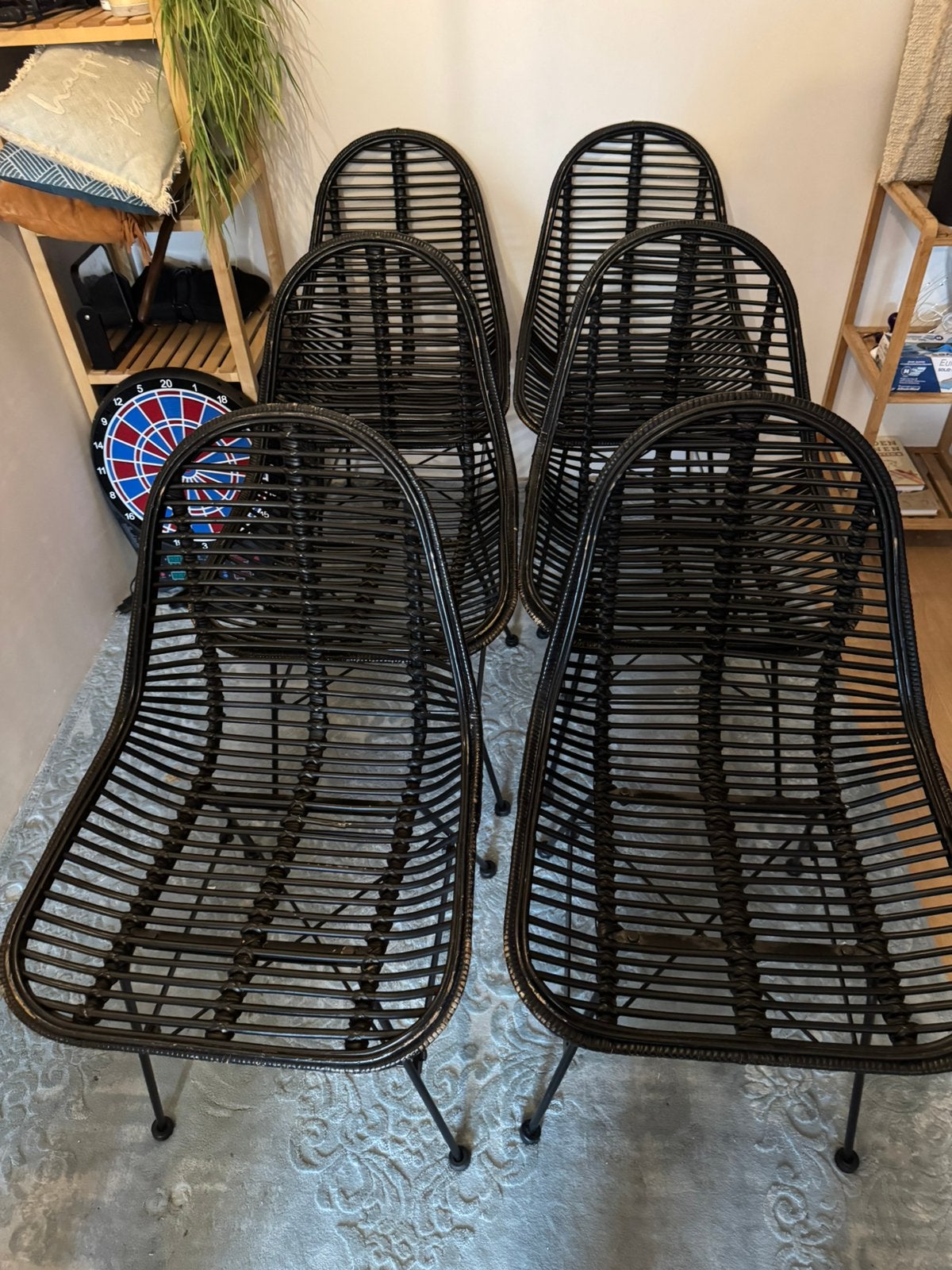 Rietenstoelen met ijzeren onderstel 6 stuks, Huis en Inrichting, Ophalen, Gebruikt, Zwart, Metaal