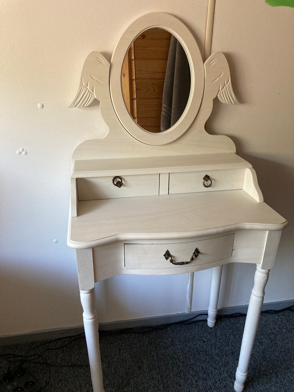 Table miroir et coiffeuse en forme d'ange blanc, Enlèvement, Utilisé