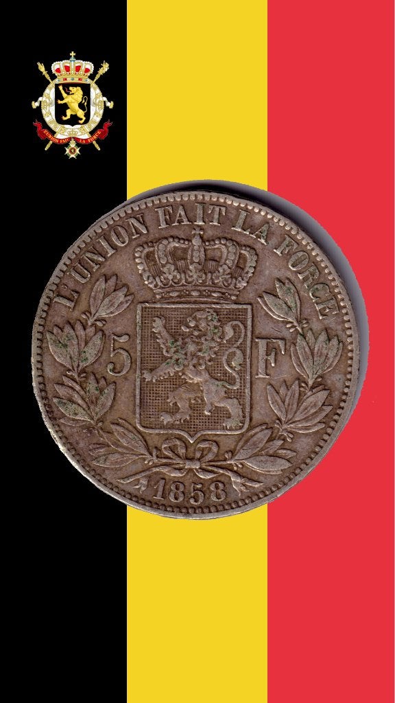 VARIANTE RARE : 5 francs 1858 (2 x 2e O nord) - Léopold I, Enlèvement ou Envoi, Monnaie en vrac, Argent, Argent