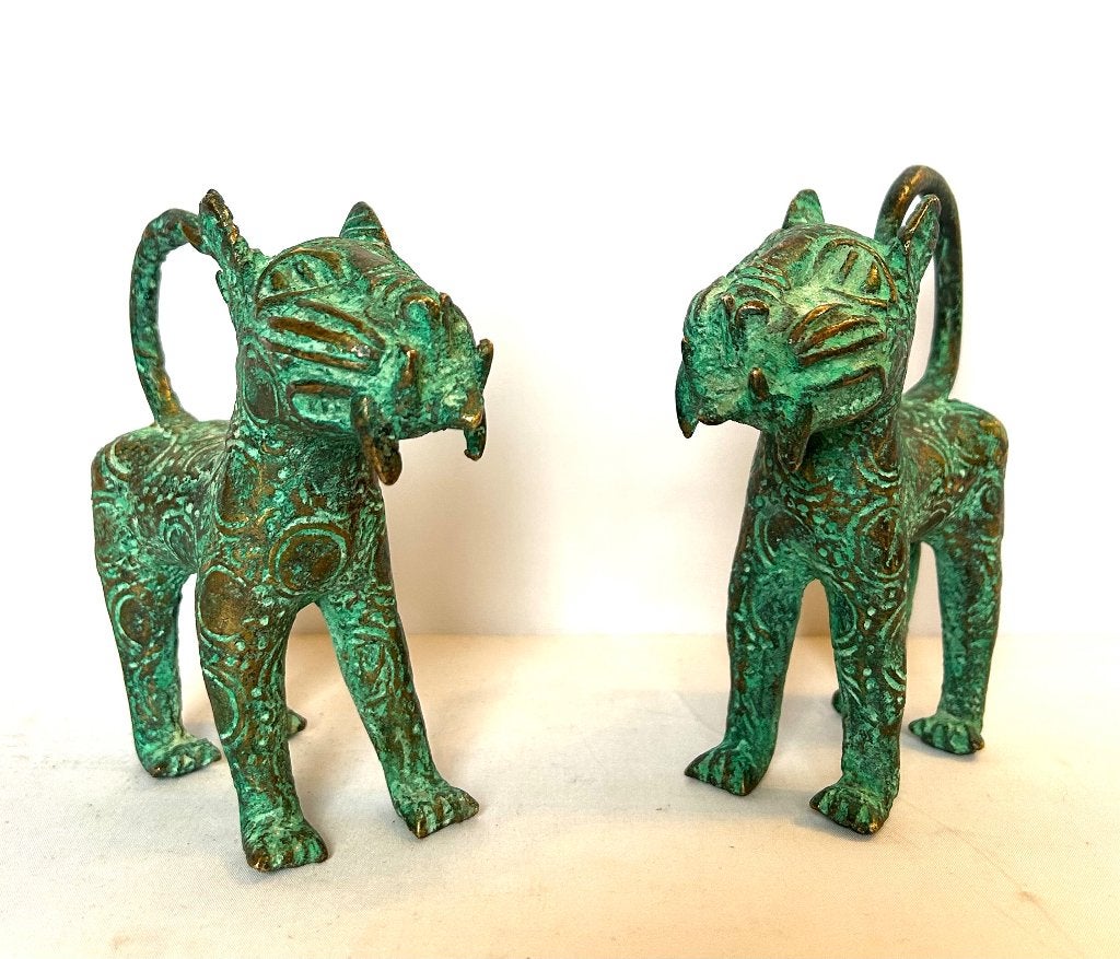 paar Afrikaanse deco bronzen luipaarden van Benin, Ophalen of Verzenden, Brons