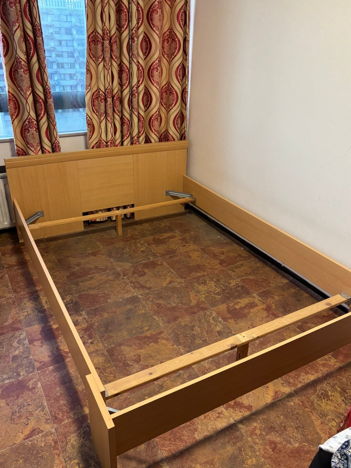Gratis tweepersoonsbed hout, Ophalen, Gebruikt, Bruin, Tweepersoons