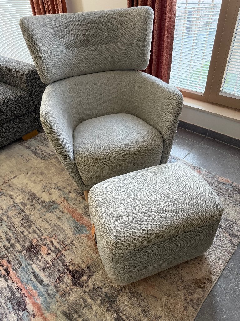 IKEA OSKARSHAMN fauteuil + voetenbank, Huis en Inrichting, Ophalen, Gebruikt, 75 tot 100 cm, Stof