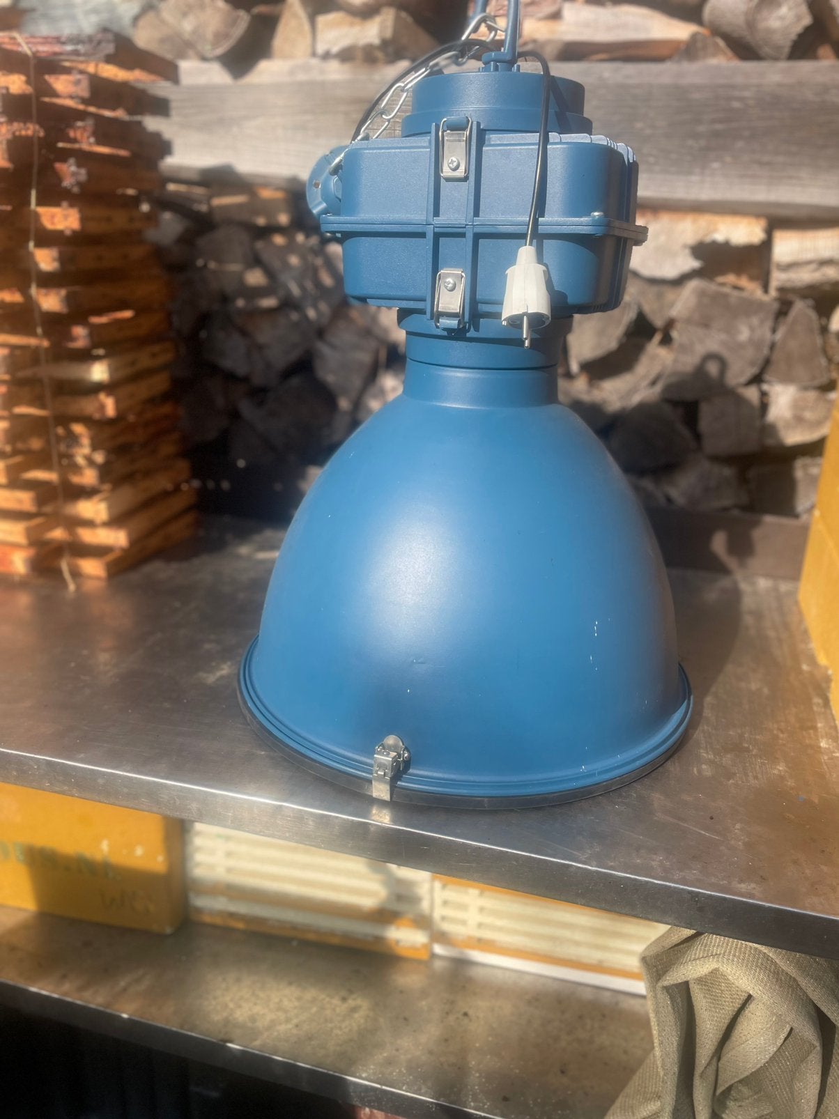 Vintage industriële hanglamp, Huis en Inrichting, Ophalen, Gebruikt, Metaal, Vintage