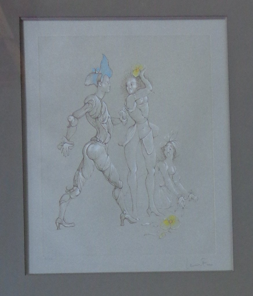 LEONOR FINI / DRIE FIGUREN / KLEURLITHO / 75x64cm / KADER, Gelimiteerde oplage, Ophalen, Personages en Fantasiefiguren, Lithografie
