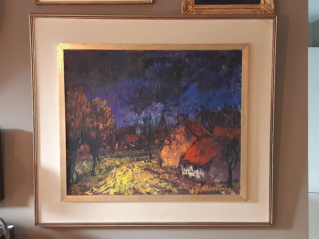 Le peintre P. Mertens est Petrus Mertens, Enlèvement ou Envoi, Œuvre originale, Peinture à l'huile, Paysage