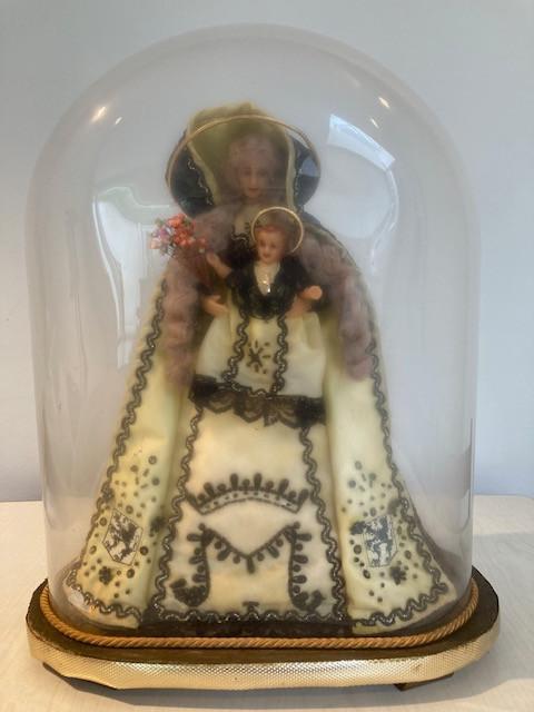 Beeld Maria, OLV van Vlaanderen onder glazen stolp, Antiek en Kunst, Antiek | Religieuze voorwerpen, Ophalen