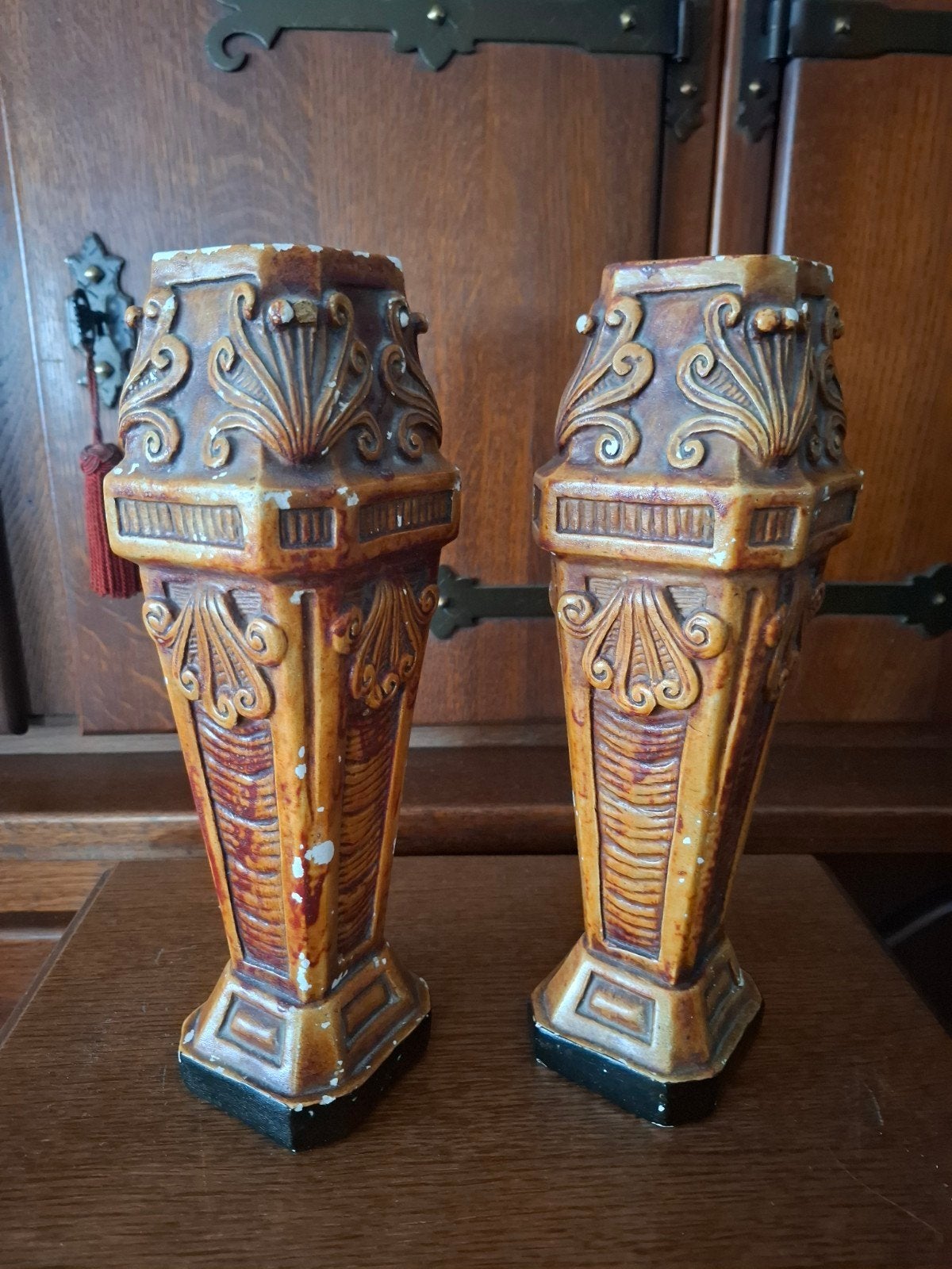 2 vases à colonnes anciens, Enlèvement, Utilisé