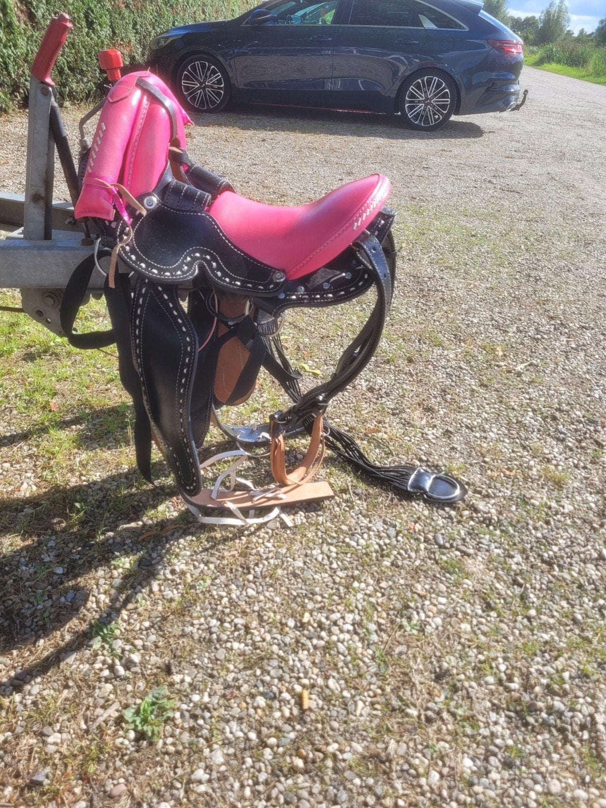 roze westernzadel 17inch, Dieren en Toebehoren, Ophalen, Pony, Zo goed als nieuw, Roze