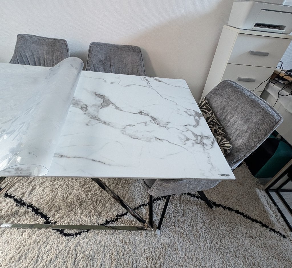 TABLE EN VERRE MARBRE - 6 PERSONNES, Maison & Meubles, Neuf, 150 à 200 cm, Cinq personnes ou plus, Verre