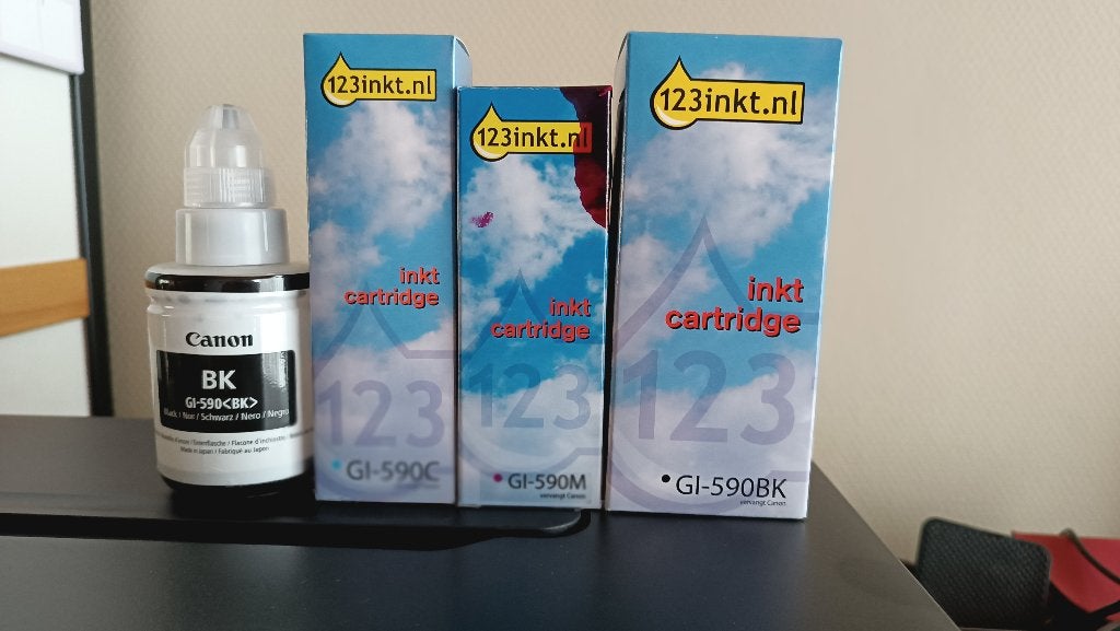 Gratis inktflessen Canon GI-590x, Ophalen of Verzenden, Gebruikt, Cartridge, 123inkt