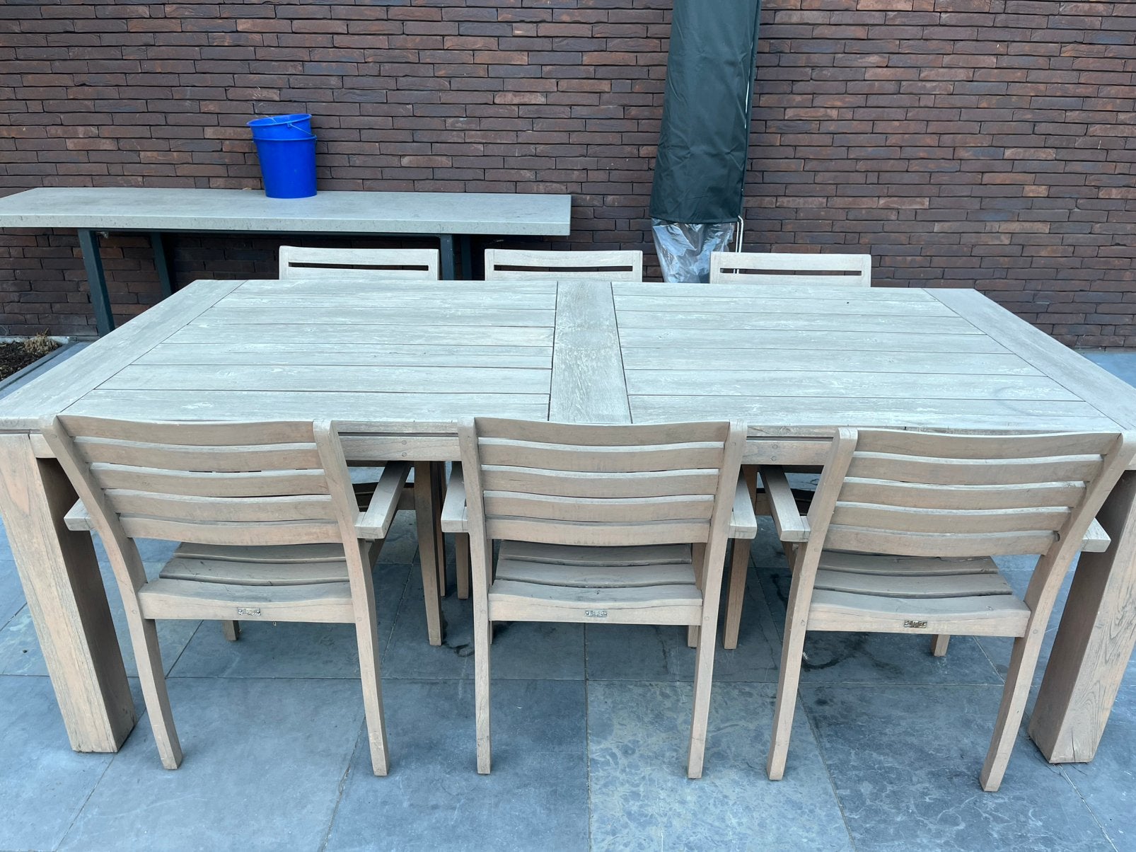 Teak houten tuinset Buitenhof, Tuin en Terras, Ophalen, Zo goed als nieuw, Tuinset
